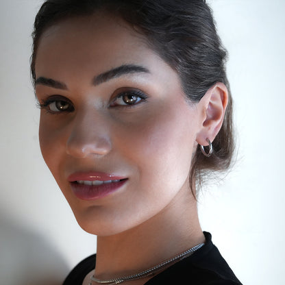 PURLEY: White Gold (Silver Toned) Richly Textured Modernist Mini Hoop Earrings