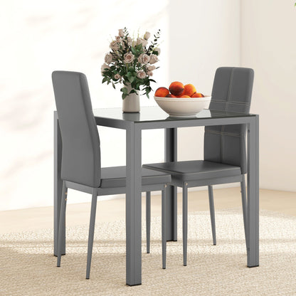 Zaya 3-Piece Rectangular Glass Dining Set for Small Spaces-Grey