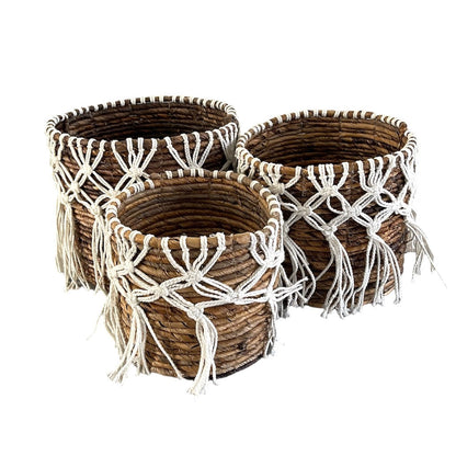 Banana Leaf & Macrame Tassel Planter Basket