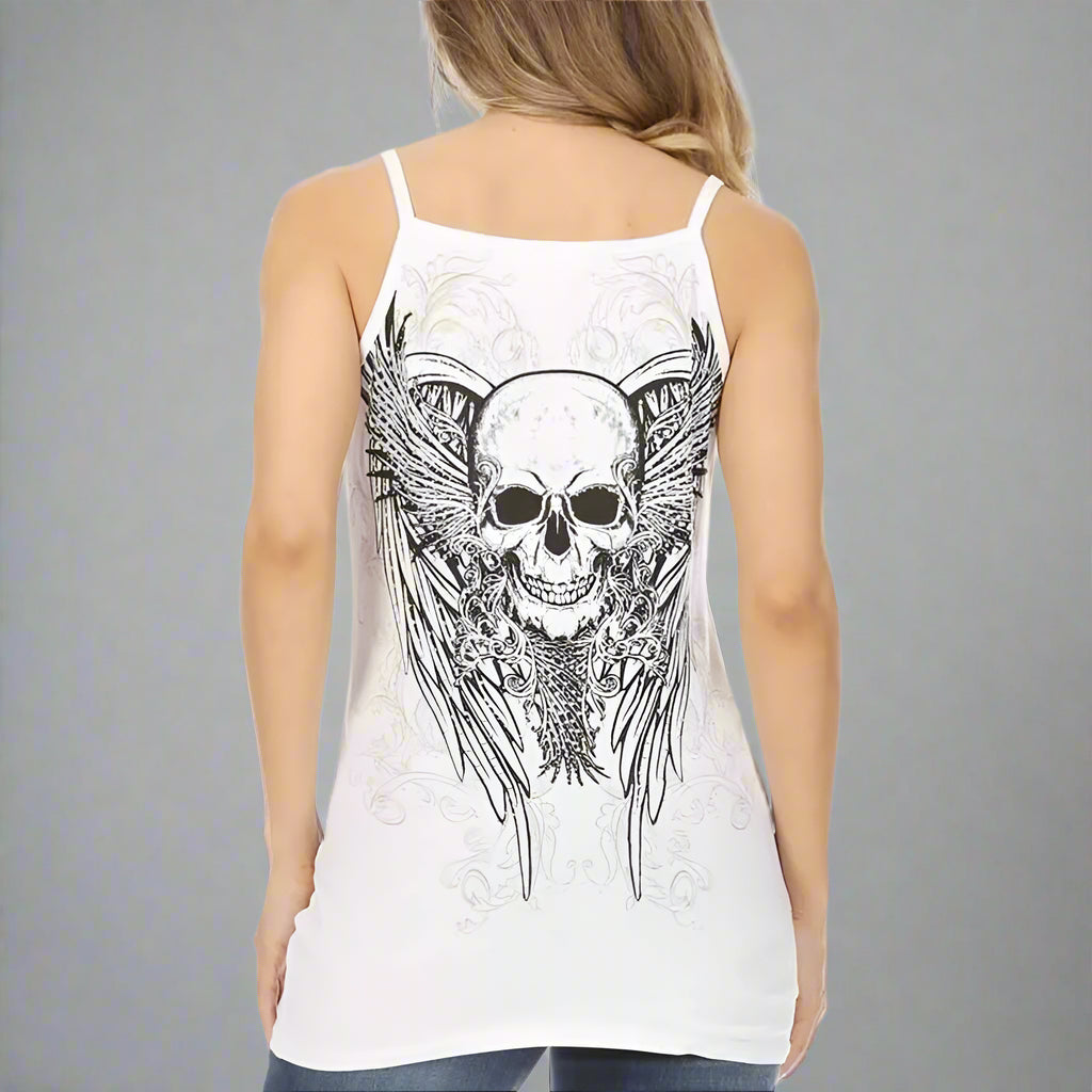 Débardeur Femme Crâne et Ailes en Strass