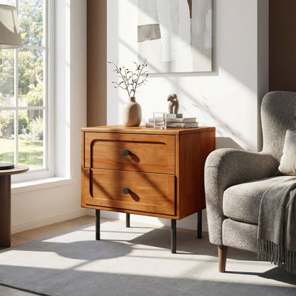 Savana Two Drawers Solid Wood Nightstand