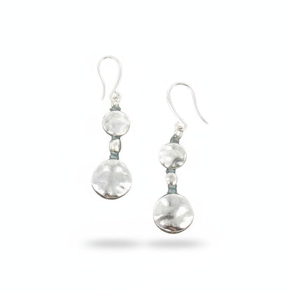 Double Beaten Disc Earrings In Silver Plate