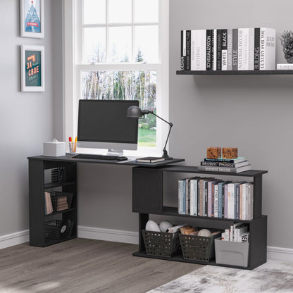 Bureau d'angle en L Denver avec rallonge d'angle rotative à 360° - Noir