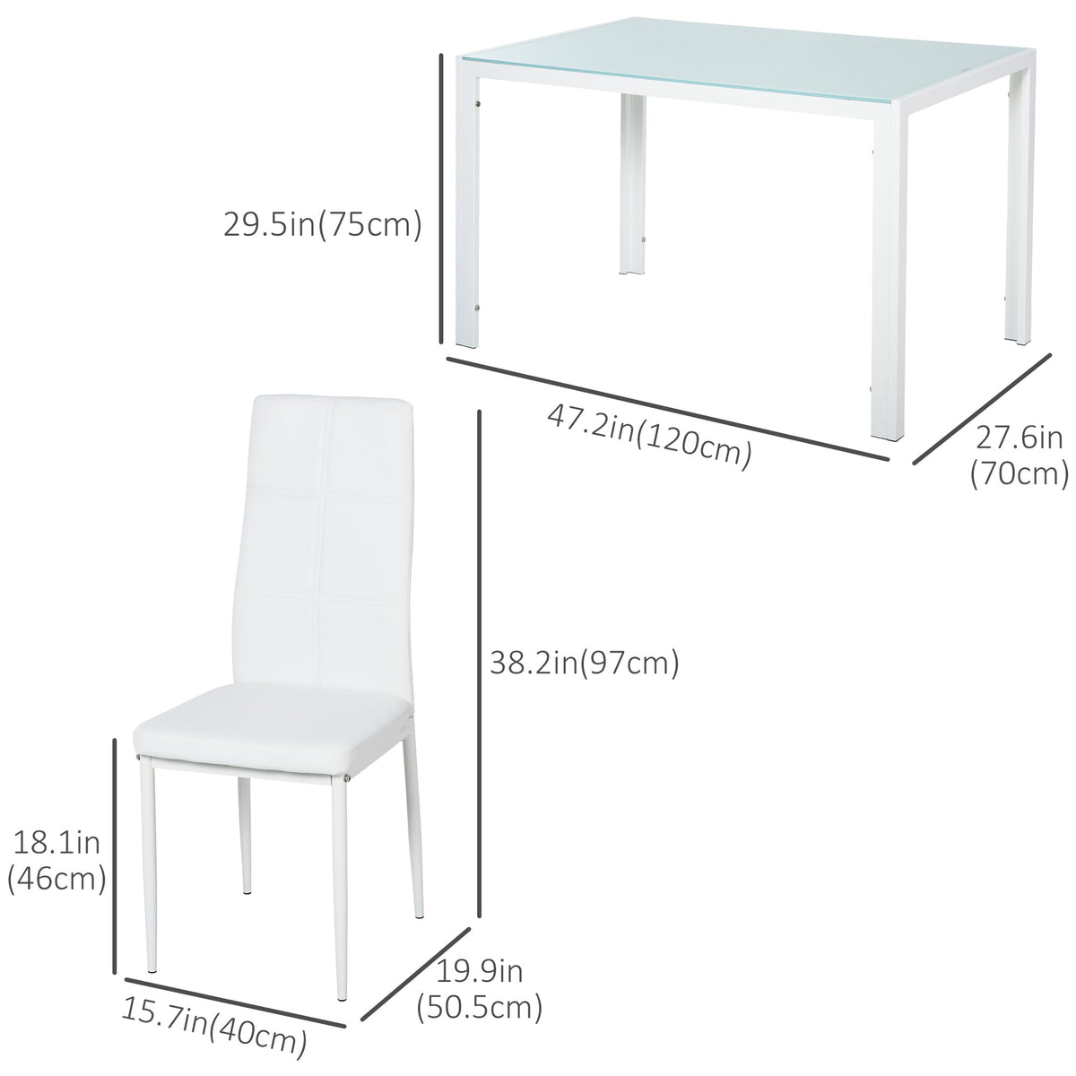 Zaya 5-Piece Rectangular Glass Dining Set for Small Spaces-White
