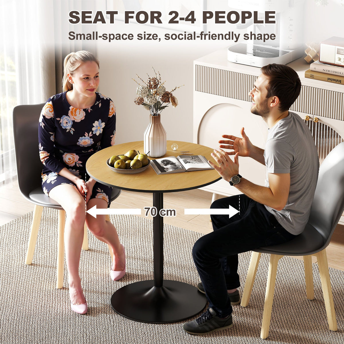 Avis 27.6" Modern Wooden Dining Table with Steel Base-Natural