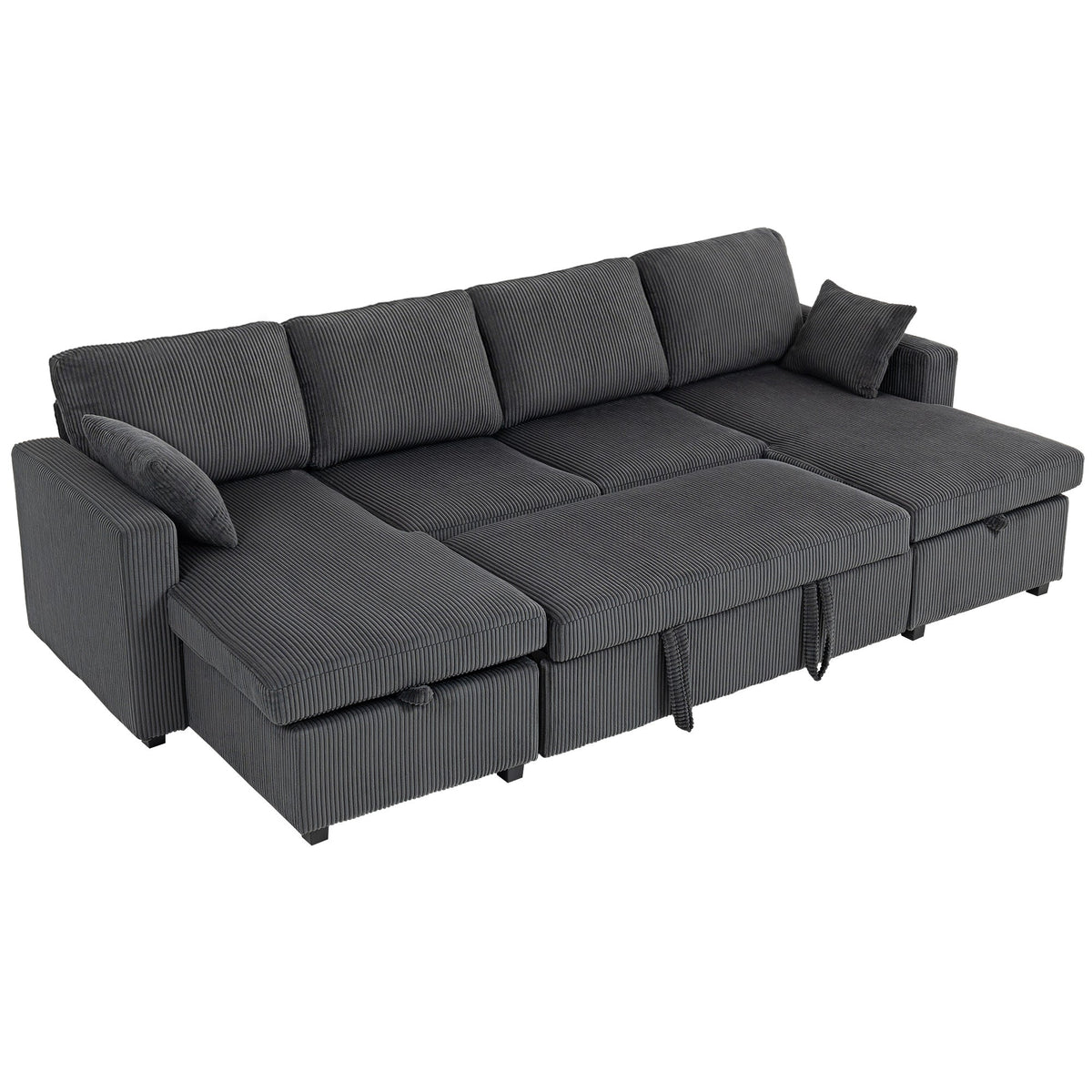 Theo U-Shaped Sleeper Sectional with Storage Chaise-Grey
