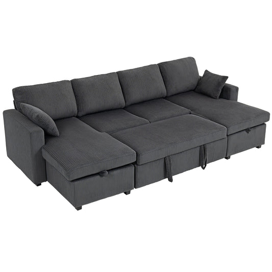 Theo U-Shaped Sleeper Sectional with Storage Chaise-Grey