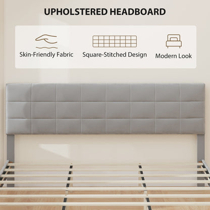 Harper King Size Platform Bed Frame with Upholstered Headboard-Grey