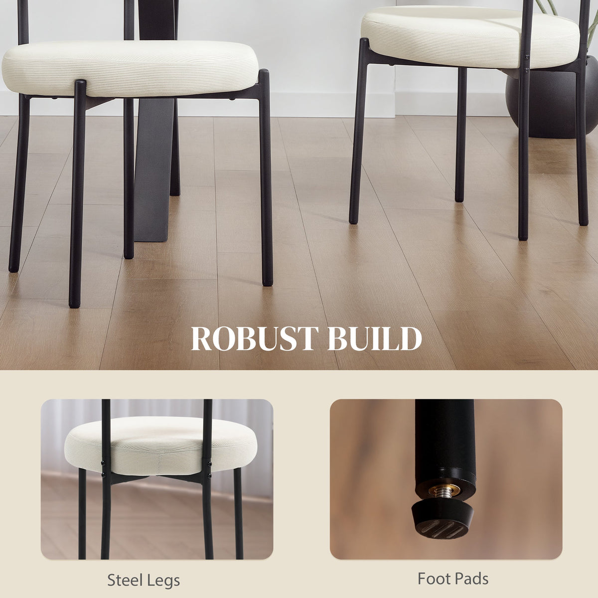 Chaises de salle à manger modernes Avery 4 pièces avec revêtement en velours côtelé - Beige