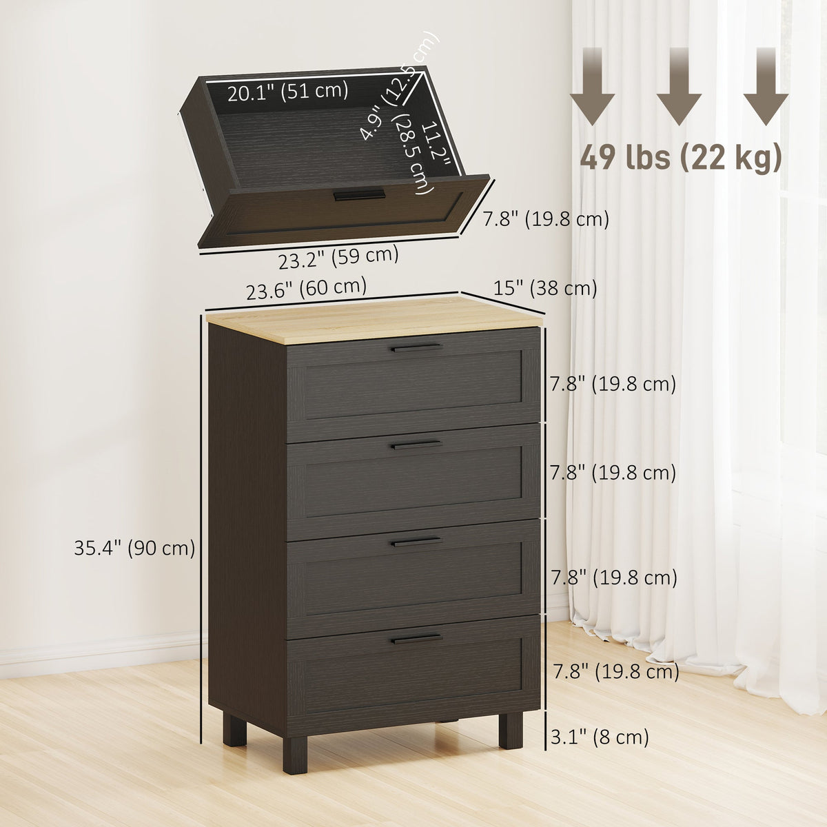 Taylor Chest of Drawers for Bedroom with Solid Wood Legs-Black