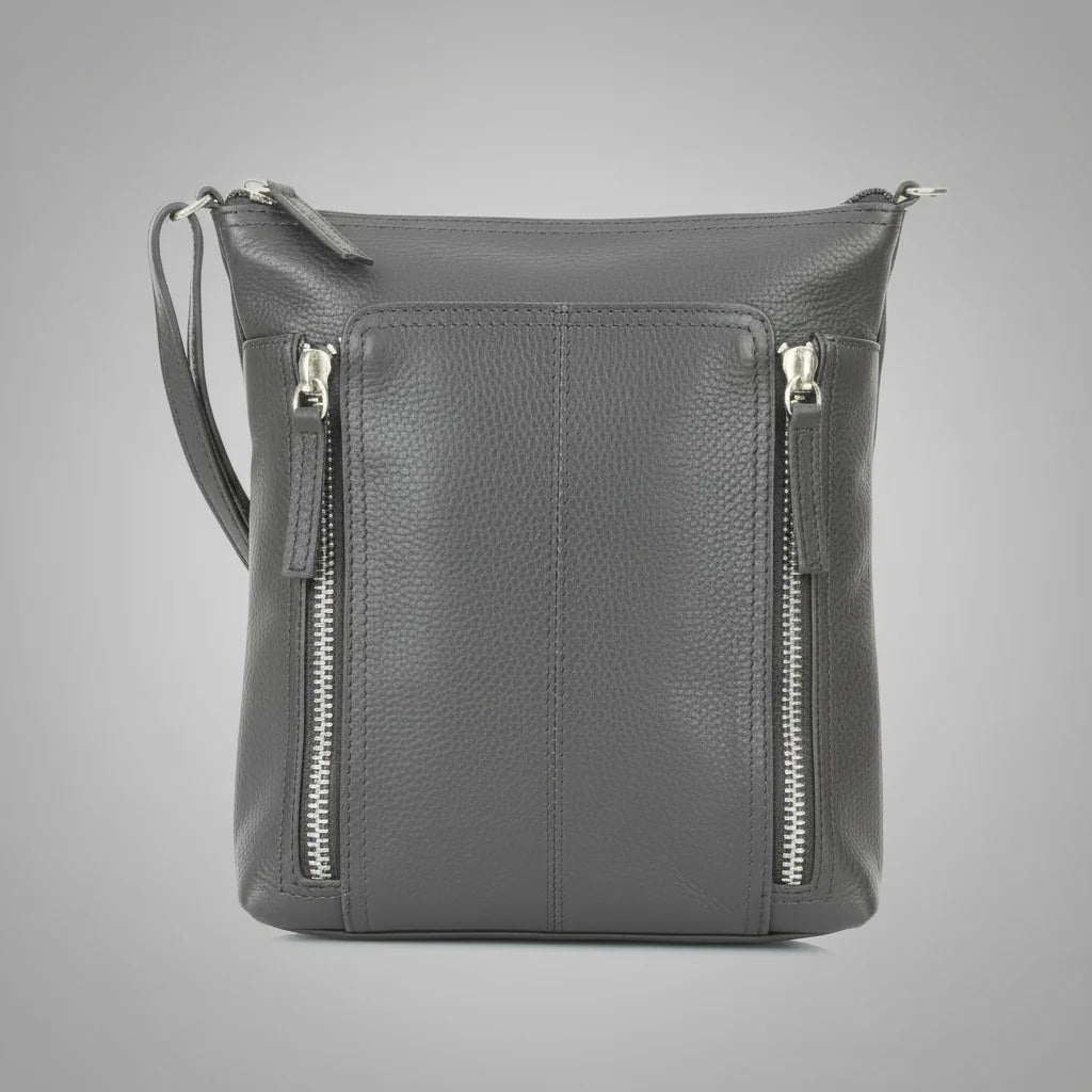 Slim Leather Crossbody. Small Vertical Zip Women’s Bag with Adjustable Strap