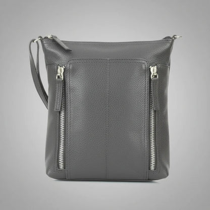 Slim Leather Crossbody. Small Vertical Zip Women’s Bag with Adjustable Strap