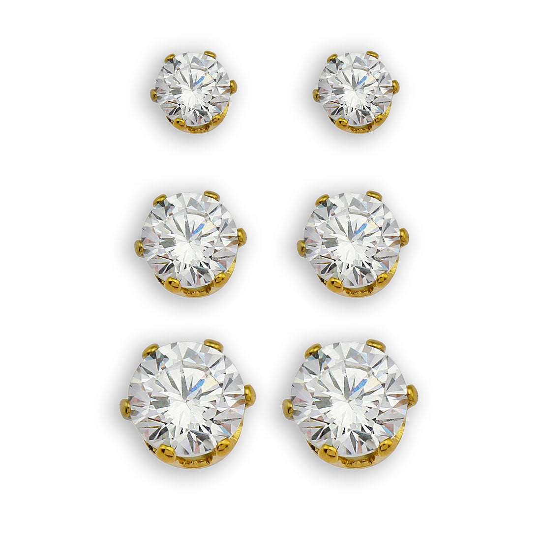 REIGN Gold : Ensemble de clous d'oreilles 3 paires en oxyde de zirconium
