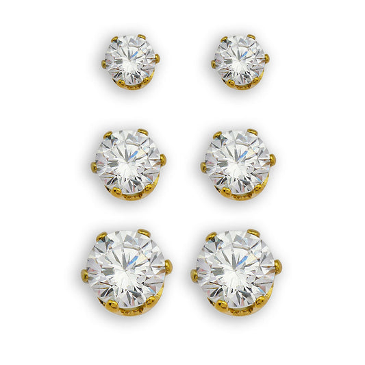 REIGN Gold : Ensemble de clous d'oreilles 3 paires en oxyde de zirconium