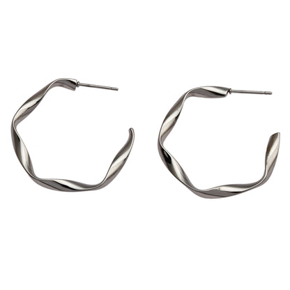 RIMINI Silver (White Gold): Sculpted Twist Hoop Earrings