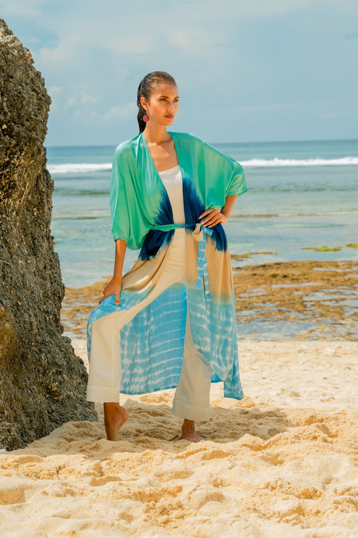Ombre Strped Kimono - Blue & Tan