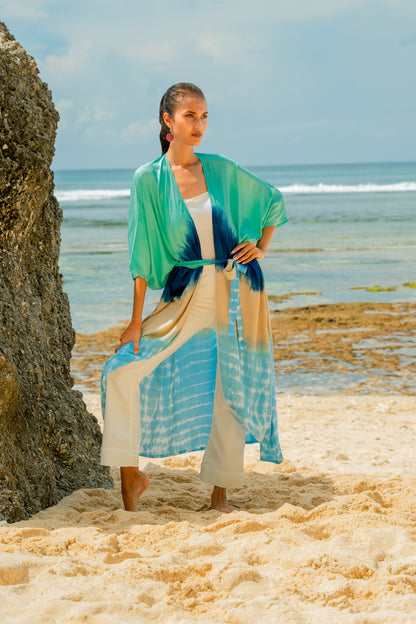 Ombre Strped Kimono - Blue & Tan