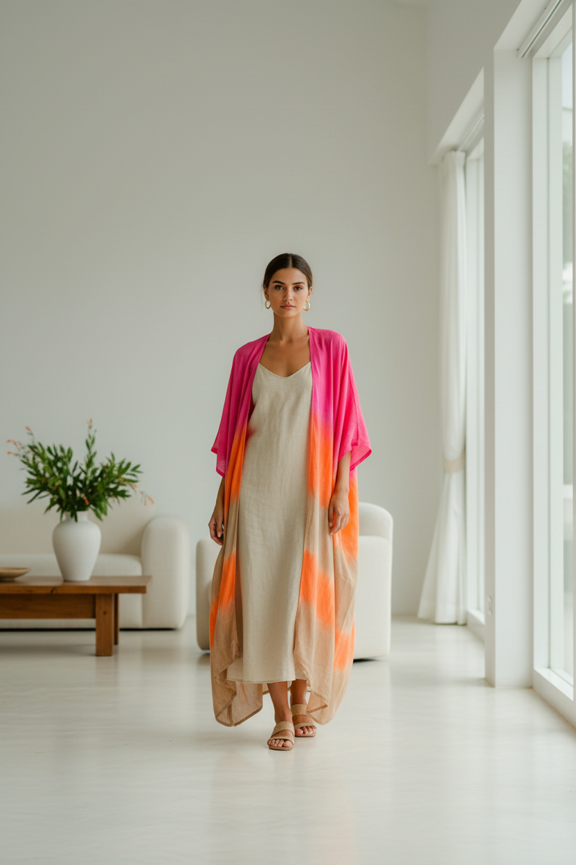Ombre Strped Kimono - Pink & Orange