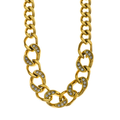 Collier Déclaration Grosse Chaîne Cubaine ROUEN avec Zircons