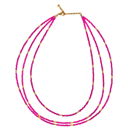 Triple Strand Seed Bead Necklace With Gold Accents