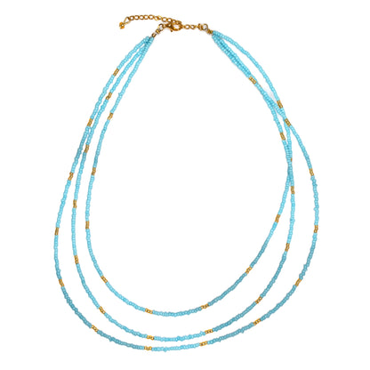 Triple Strand Seed Bead Necklace With Gold Accents
