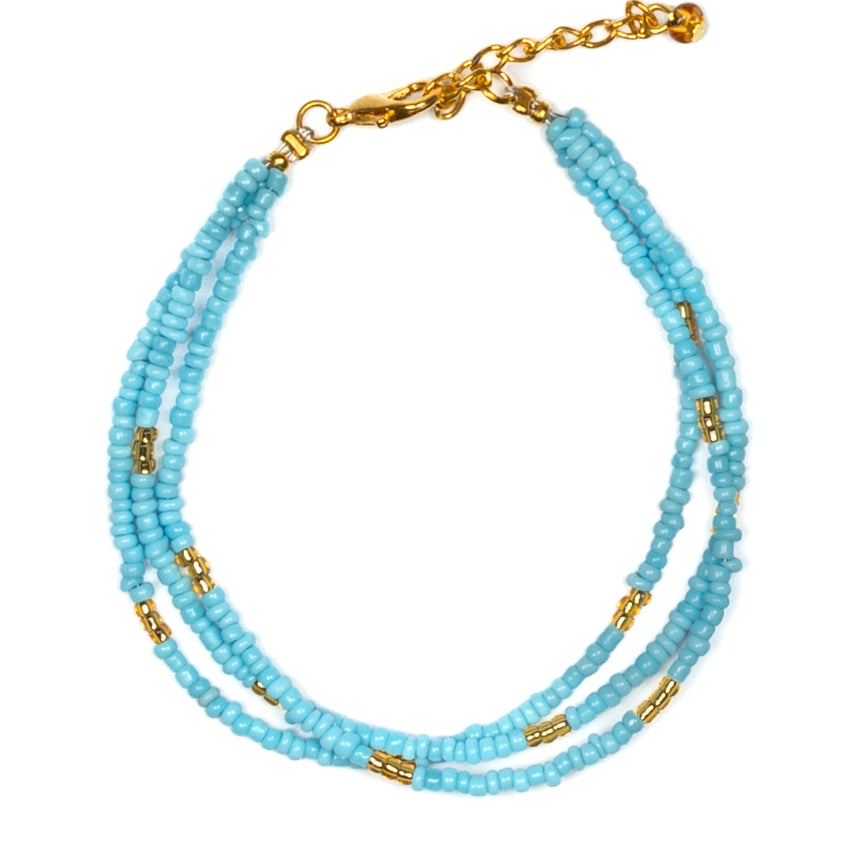 Triple Strand Seed Bead Bracelet With Gold Accents