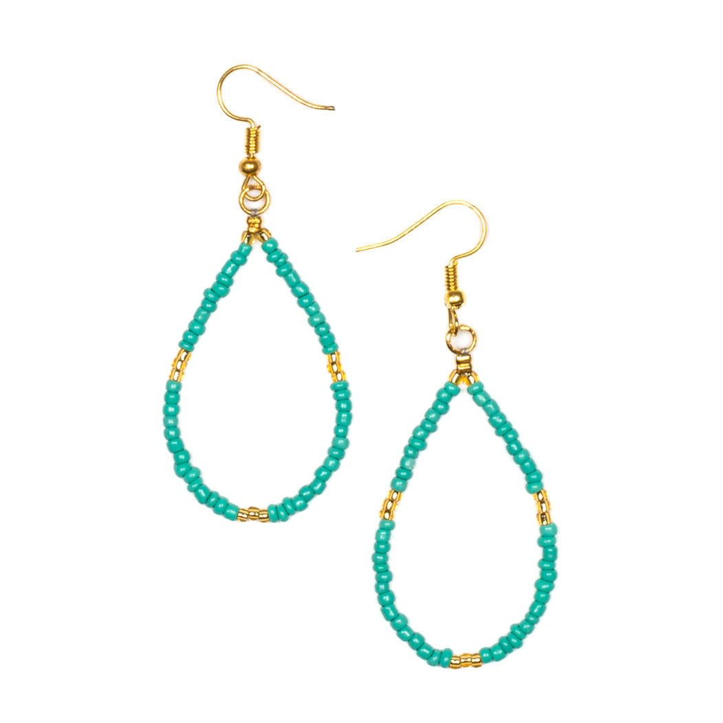 Tear Drop Seed Bead Earrings With Gold Accents