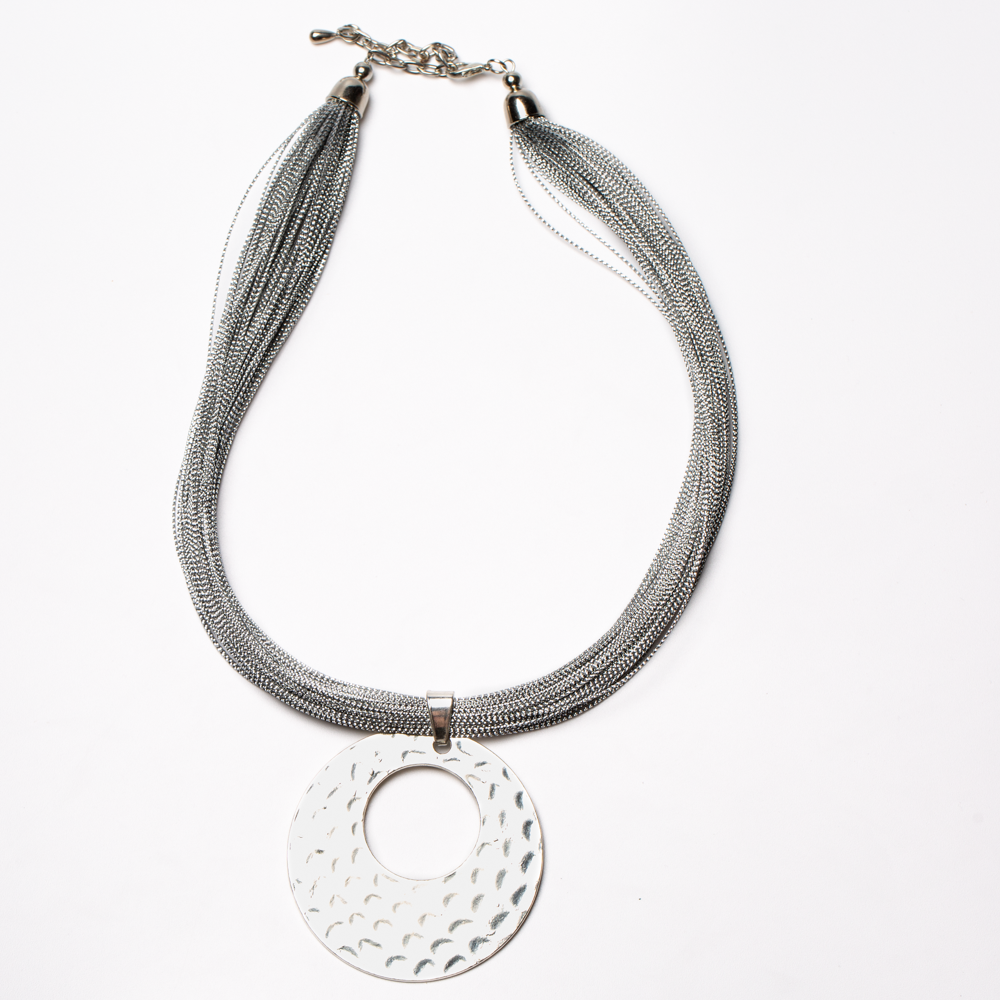 Beaten Disc Necklace On Multi Thread