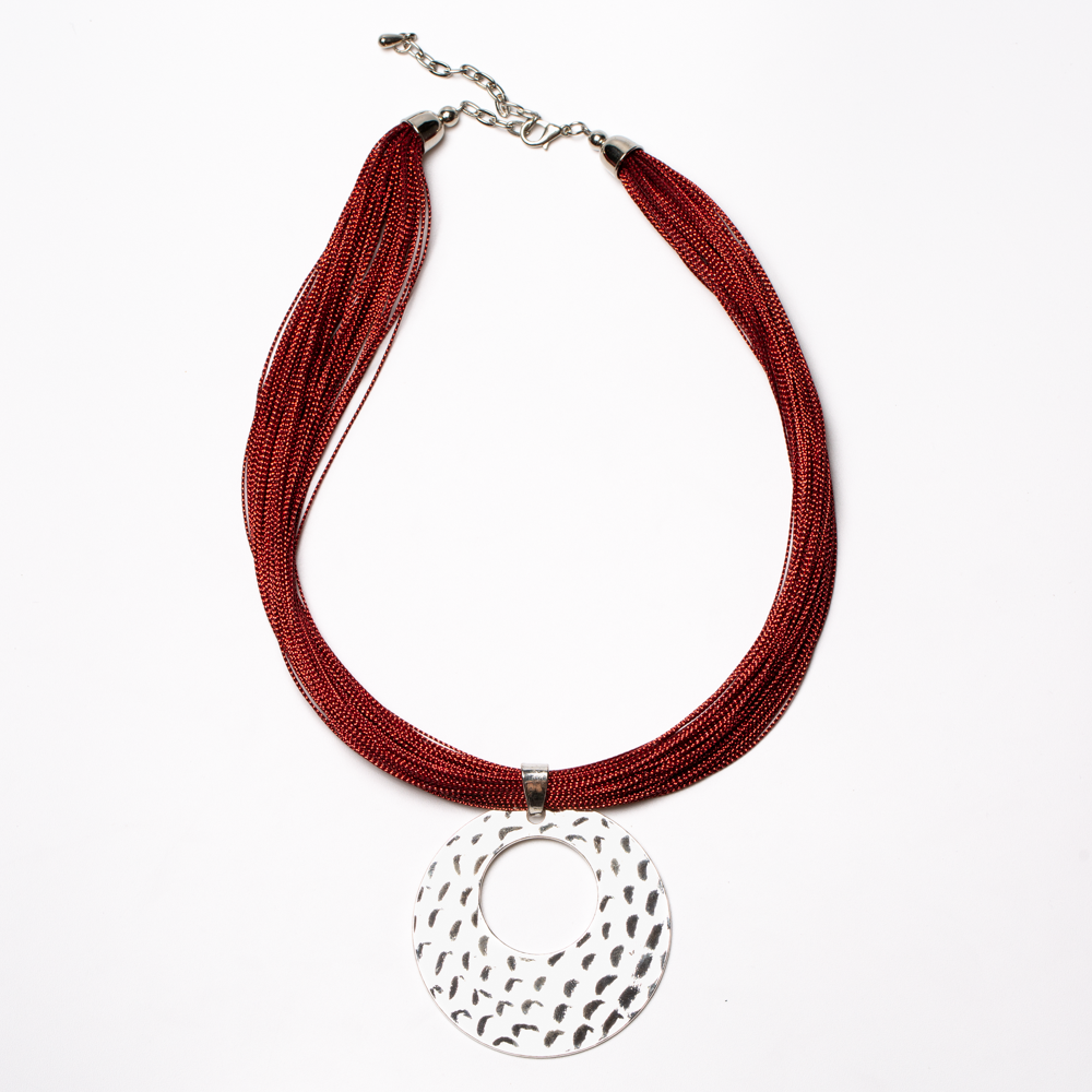 Beaten Disc Necklace On Multi Thread