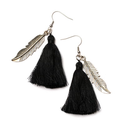 Tassel Earrings With Leaf Charm