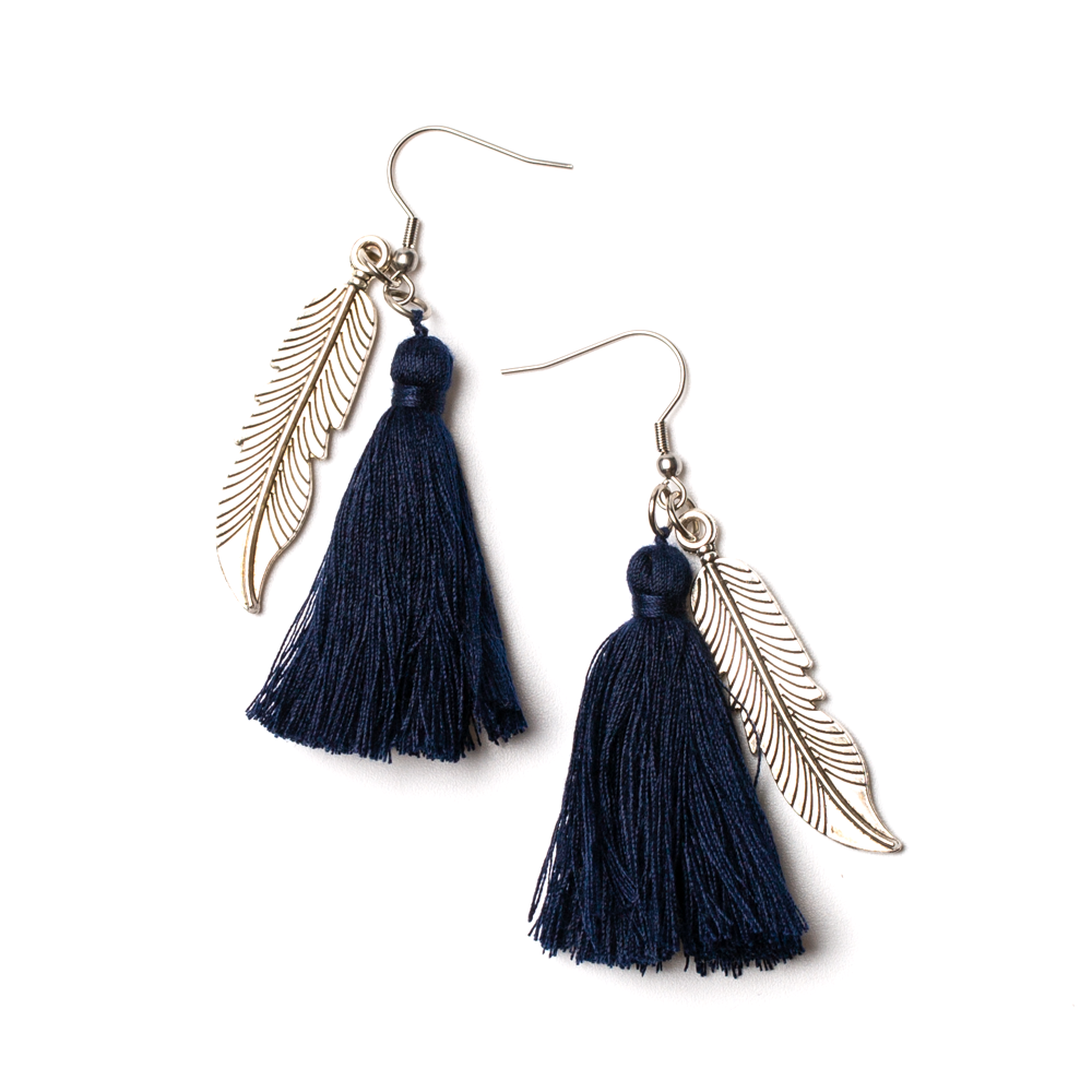 Tassel Earrings With Leaf Charm