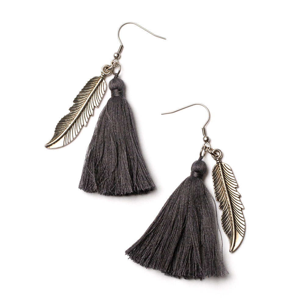 Tassel Earrings With Leaf Charm