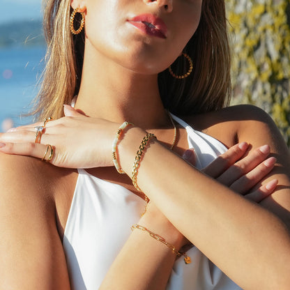RUBINA: Amazonite Stones & Gold Beaded Bracelet