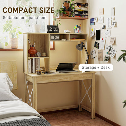 Bureau informatique Sloan avec surmeuble et étagères de rangement - Chêne