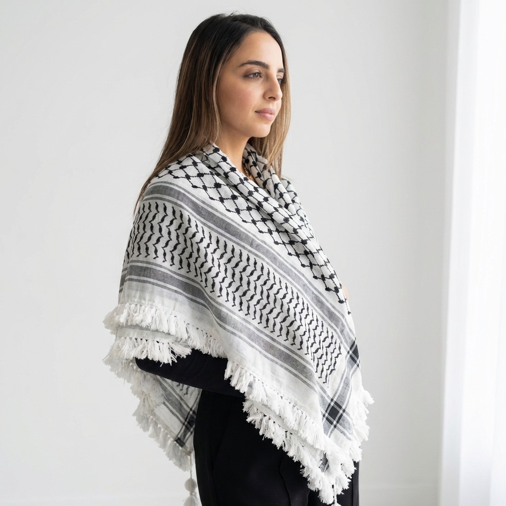 Royal Kufiya (Keffiyeh) | White Handmade Tassels