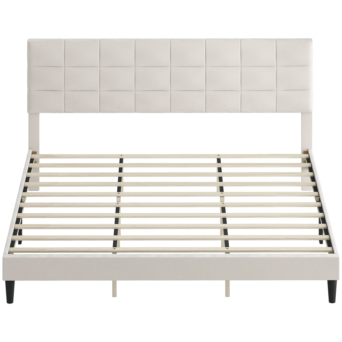 Harper King Size Bed Frame with Upholstered Headboard-Cream White