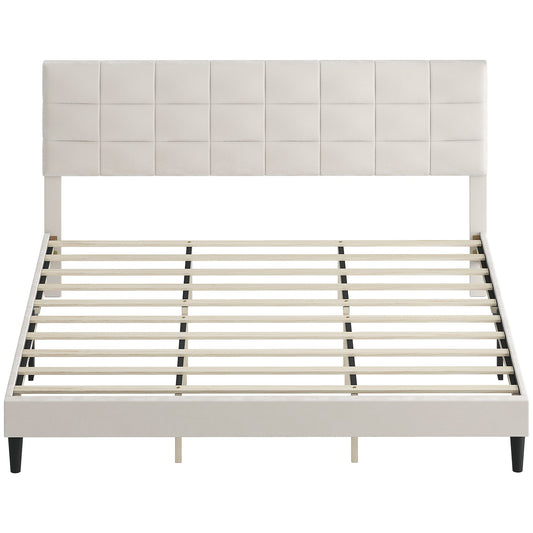Harper King Size Bed Frame with Upholstered Headboard-Cream White
