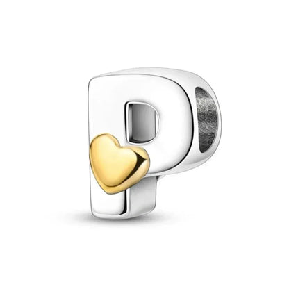 925 Sterling Silver Initial Charm with Gold Heart