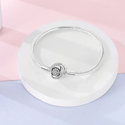 Sterling Silver Snake Chain Bracelet with Rose CZ Clasp