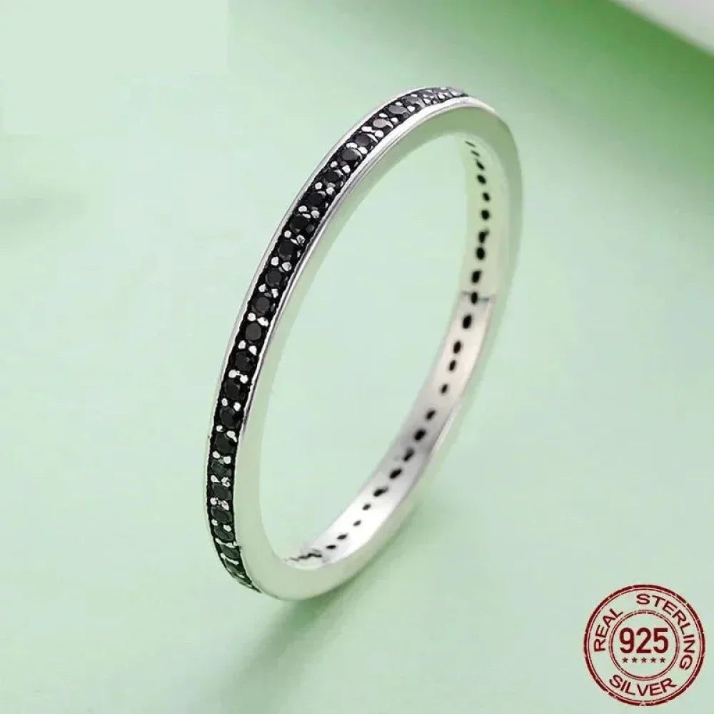 925 Sterling Silver Black & Clear Double Circle CZ Ring