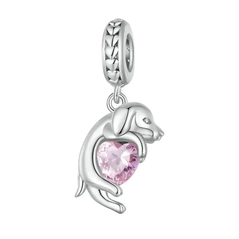 Pendentif Chien Argent Sterling 925 Véritable pour Bracelet - Caniche Teckel