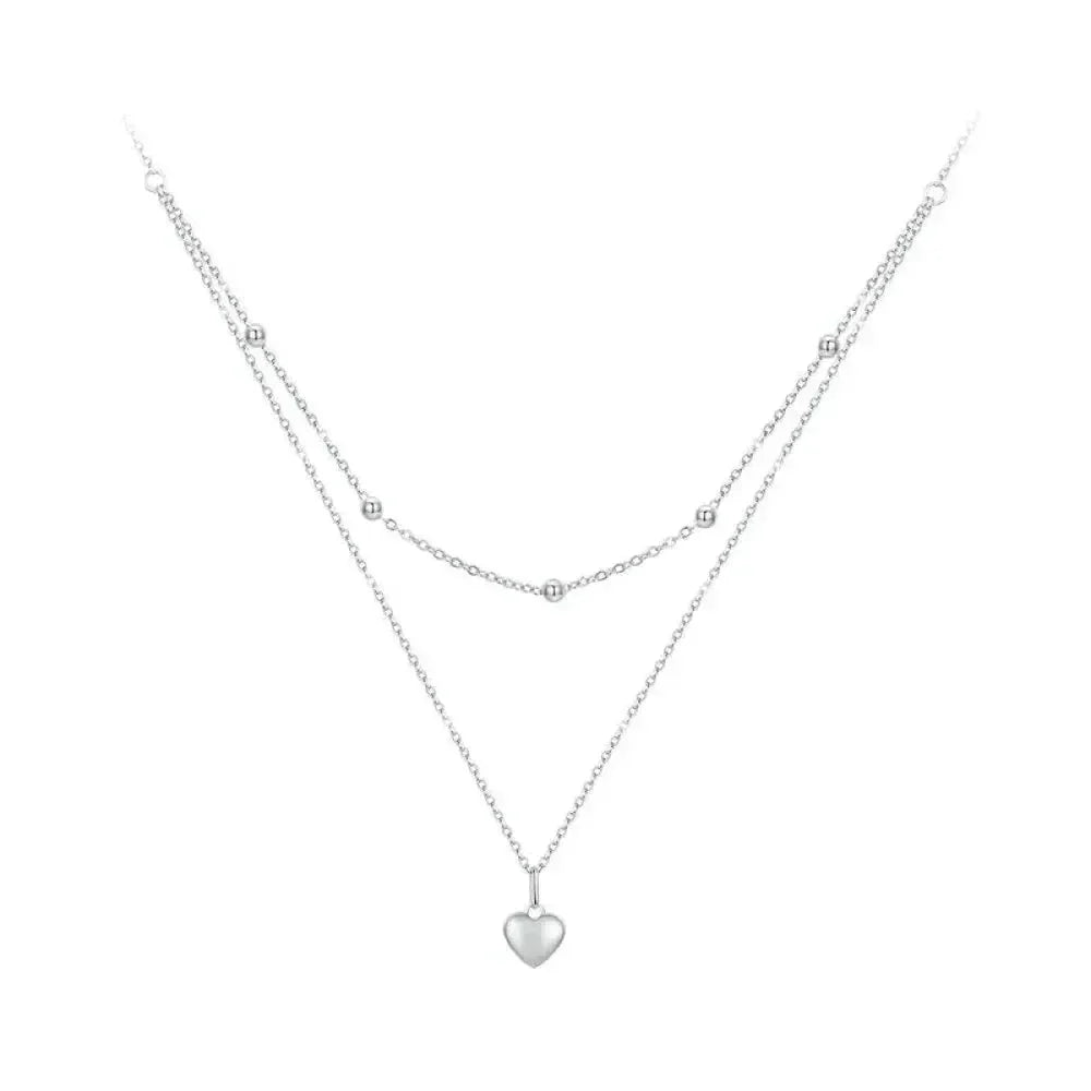 925 Sterling Silver Double Layer Heart Pendant Choker Necklace