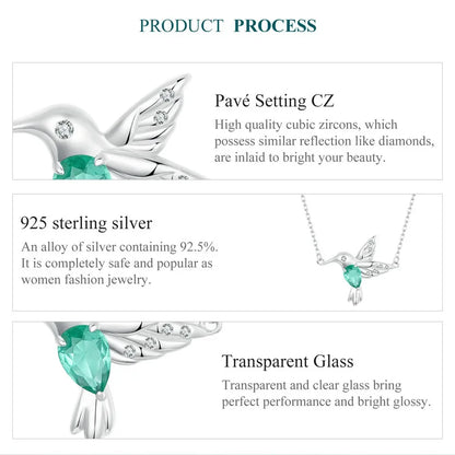 Elegant Sterling Silver Hummingbird Pendant Necklace