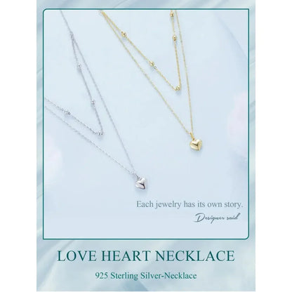 925 Sterling Silver Double Layer Heart Pendant Choker Necklace