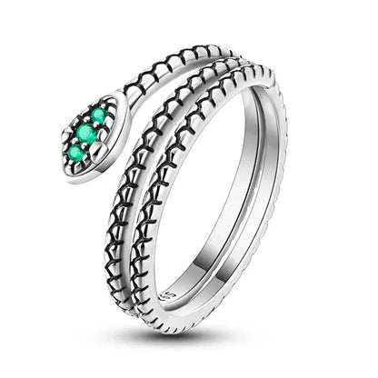 925 Sterling Silver Green Serpent Ring