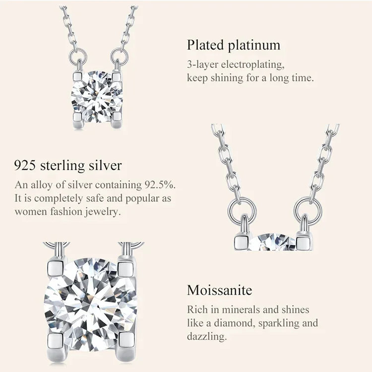 Radiant 1ct Moissanite Sterling Silver Pendant Necklace