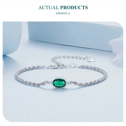 Bracelet Chopin en argent sterling avec zircon vert – ajustable