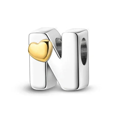925 Sterling Silver Initial Charm with Gold Heart