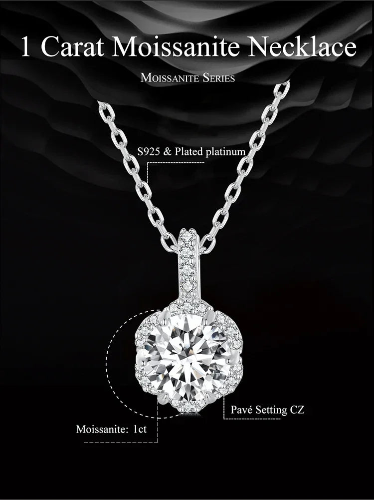 Pendentif Collier en Argent Sterling et Moissanite 1 carat "Pétale de Perfection"