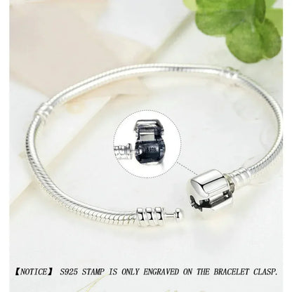 Sterling Silver Snake Chain Charm Bangle – 3mm Barrel Clasp